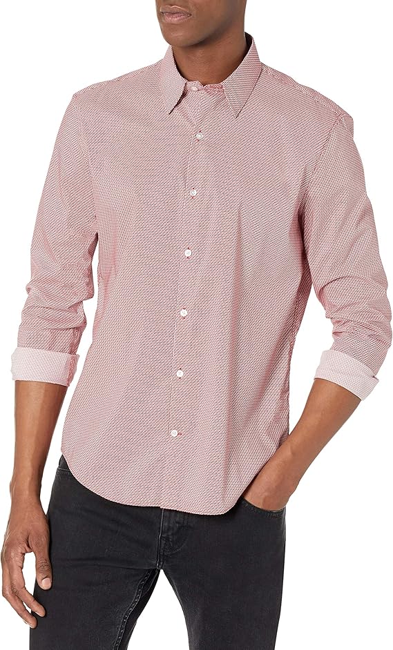 calvin klein 男式正装衬衫 xtreme 修身防污弹力印花